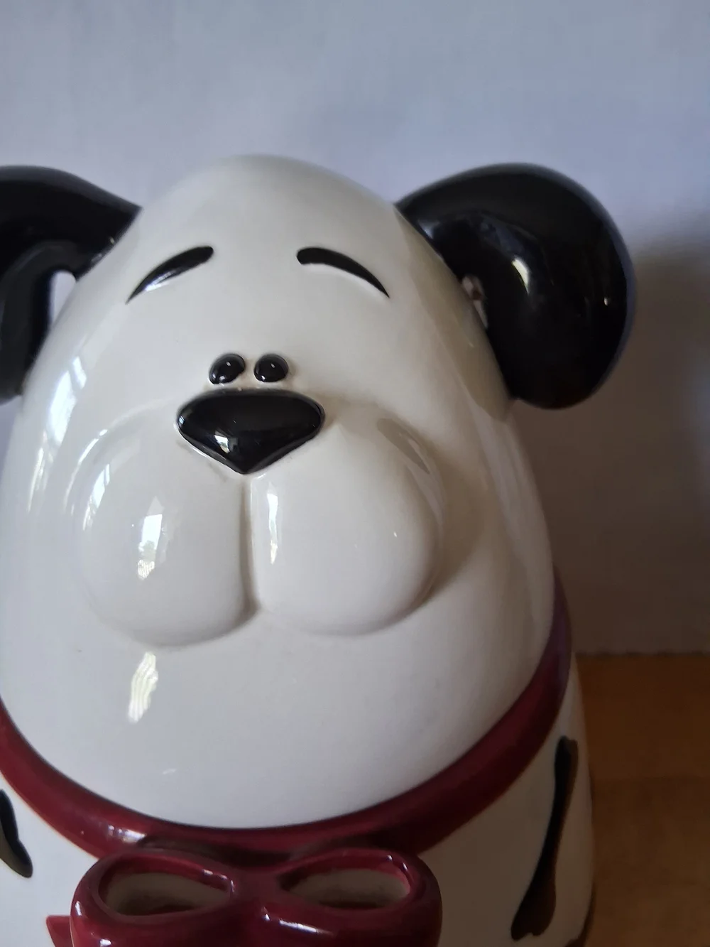 Ceramic Dog Treat Jar with Red Bow - White & Black